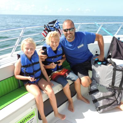 a group of people sitting on a boat in the water