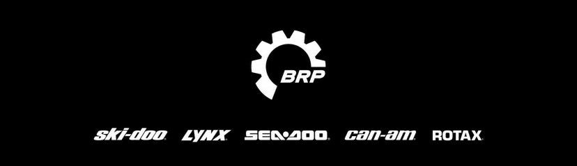 BRP logo with Ski-Doo, Lynx, Sea-Doo, Can-Am, Rotax text on black background.